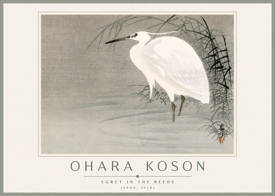 Ohara Koson Egret in the Reeds No3 - Juliste