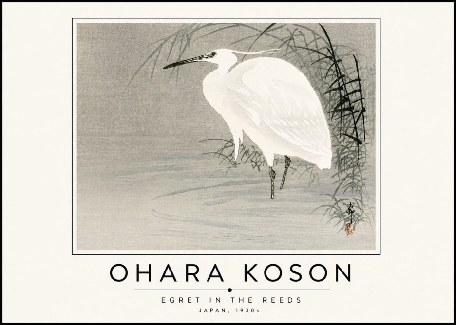 Ohara Koson Egret in the Reeds No6 - Juliste