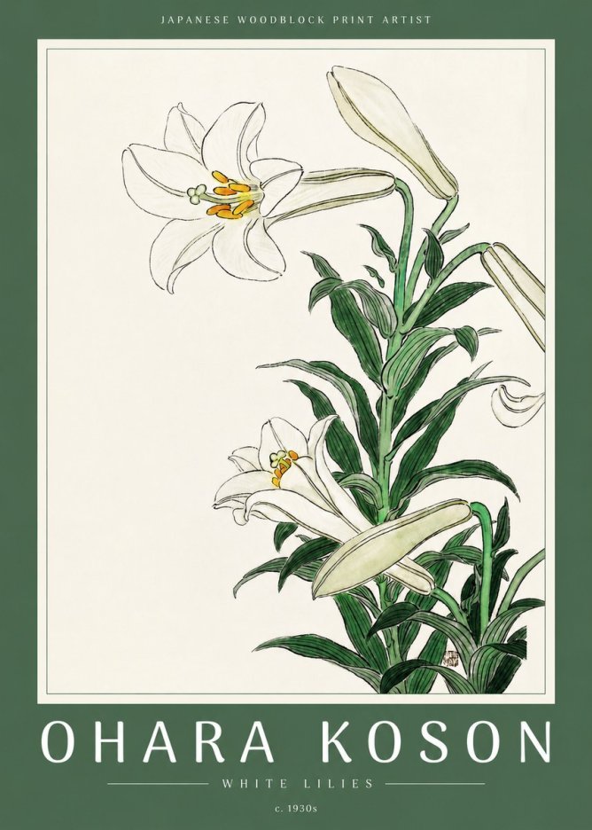 Ohara Koson White Lilies No2 - Juliste