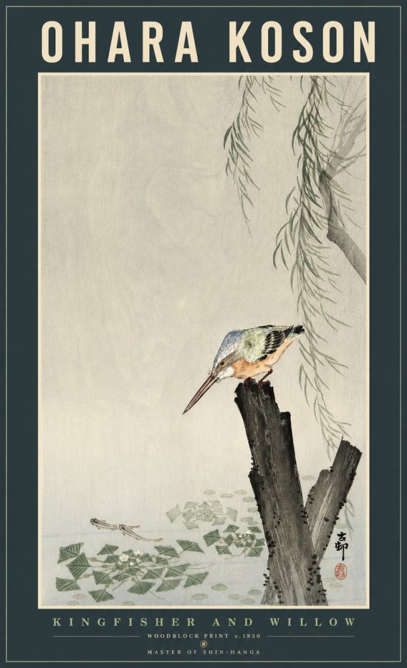 Ohara Koson Kingfisher and Willow No2 - Juliste