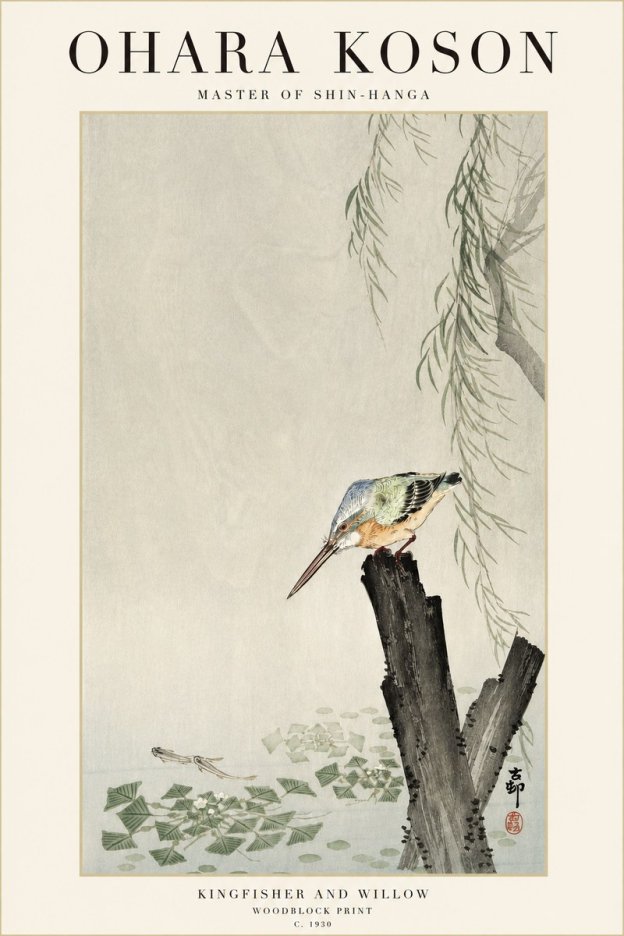 Ohara Koson Kingfisher and Willow No3 - Juliste