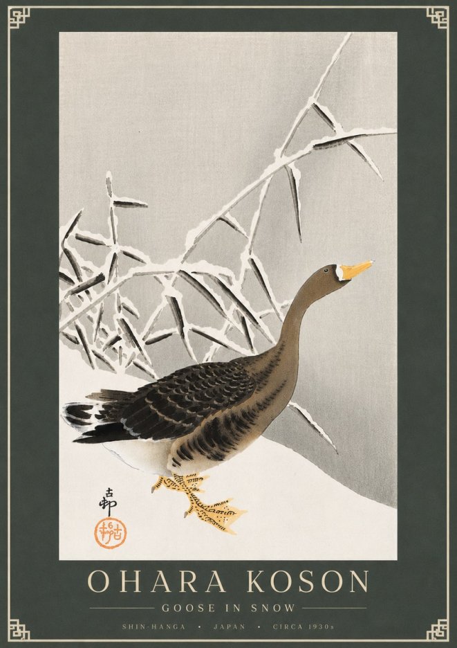 Ohara Koson Goose in Snow No4 - Juliste