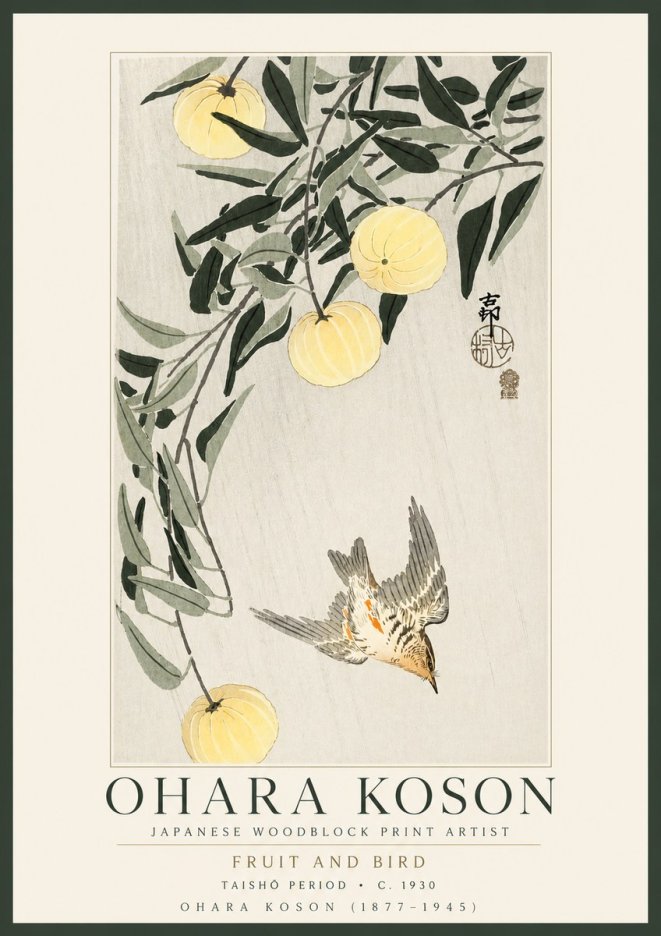 Ohara Koson Fruit and Bird No3 - Juliste