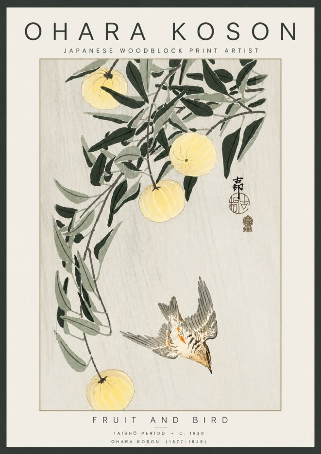 Ohara Koson Fruit and Bird No4 - Juliste