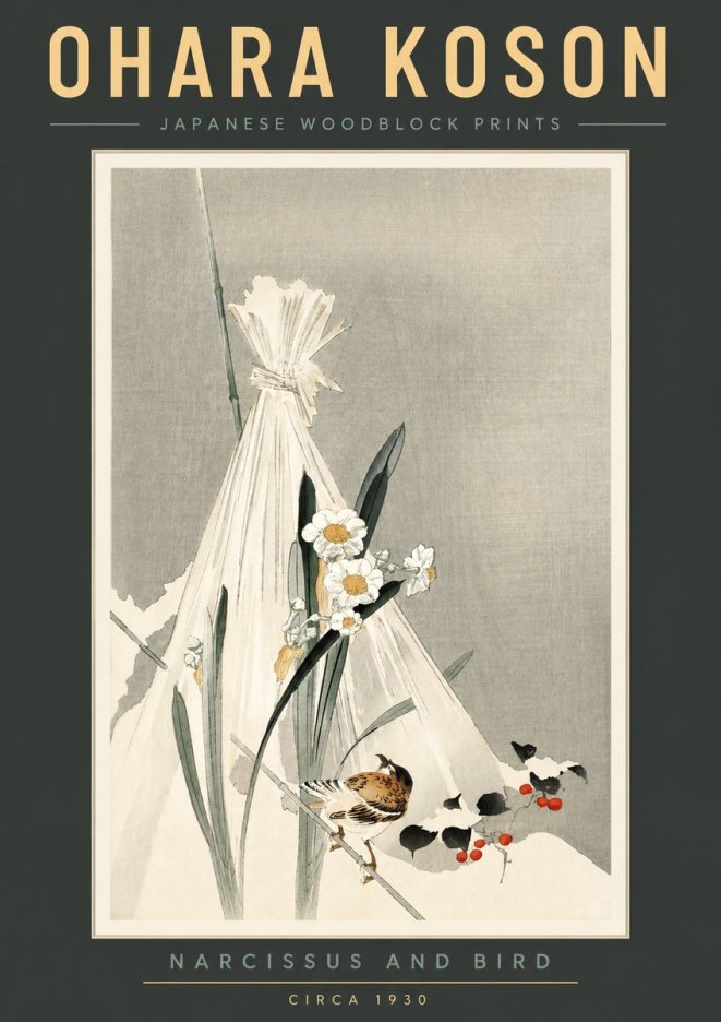 Ohara Koson Narcissus and Bird No2 - Juliste