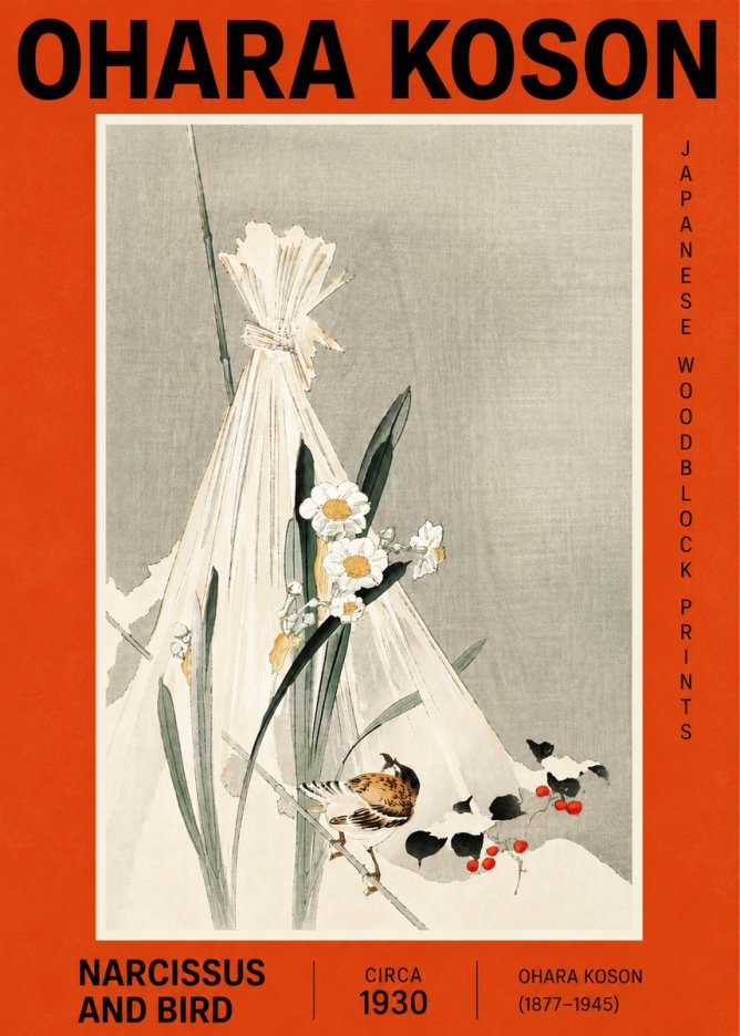 Ohara Koson Narcissus and Bird No4 - Juliste