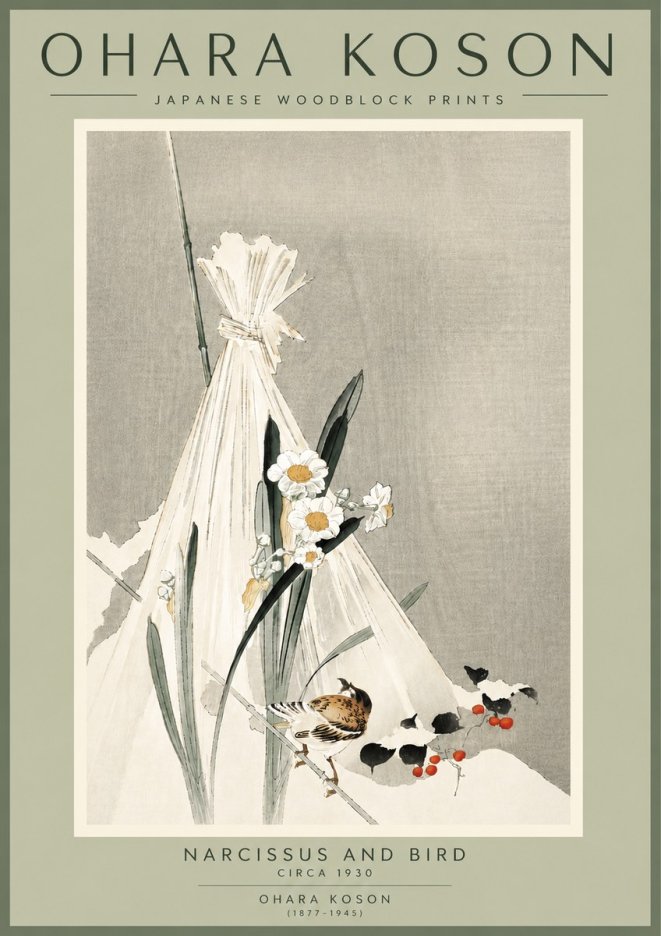 Ohara Koson Narcissus and Bird No5 - Juliste