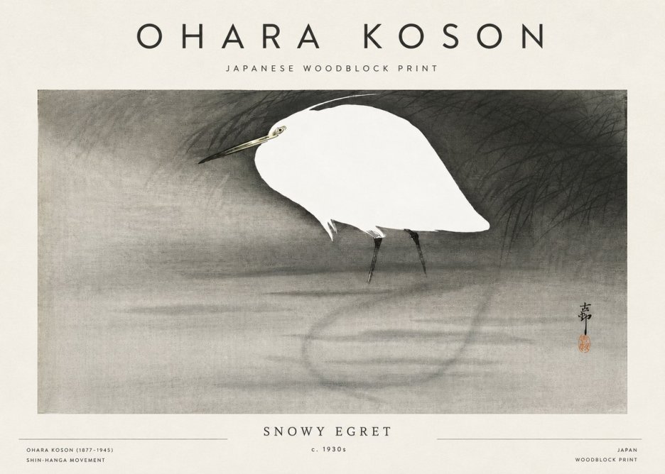 Ohara Koson Snowy Egret No3 - Juliste