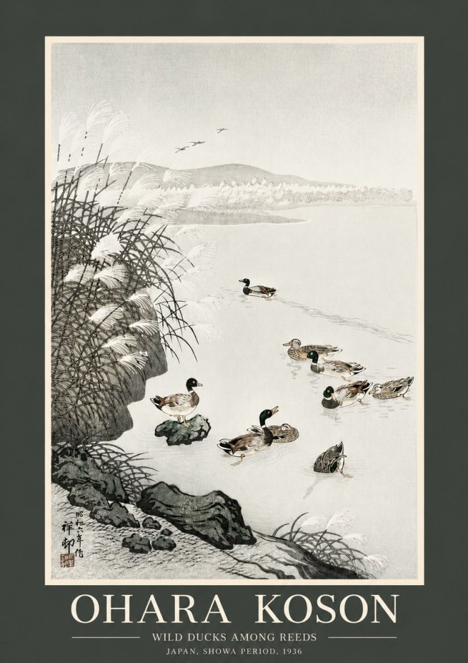 Ohara Koson Wild Ducks Among Reeds No2 - Juliste