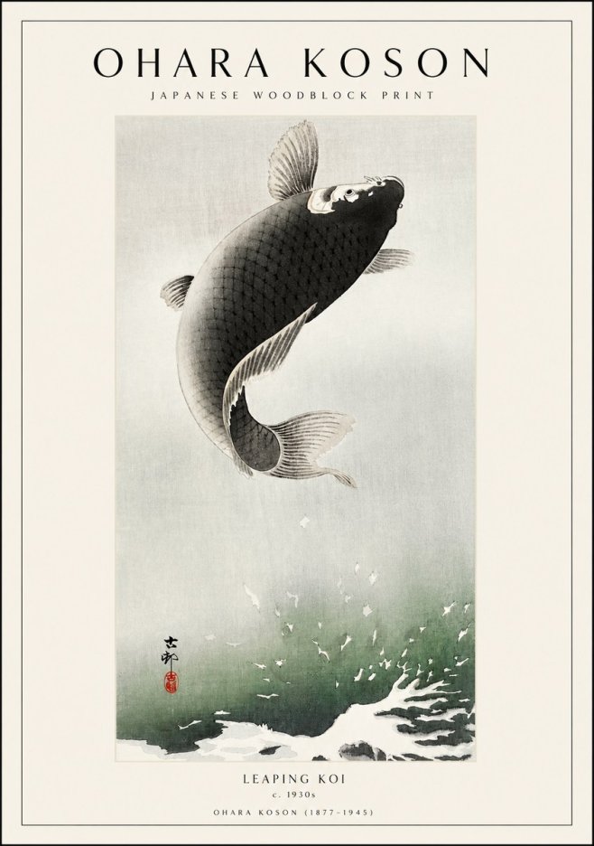 Ohara Koson Leaping Koi II No1 - Juliste