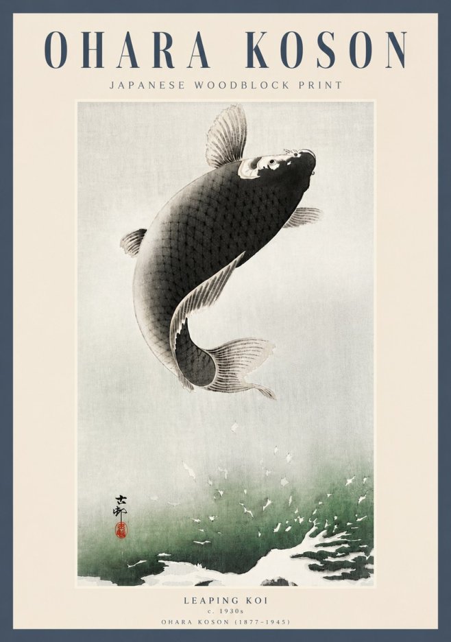 Ohara Koson Leaping Koi II No3 - Juliste