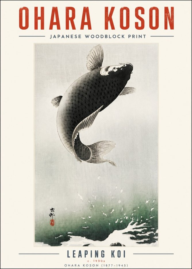 Ohara Koson Leaping Koi II No5 - Juliste