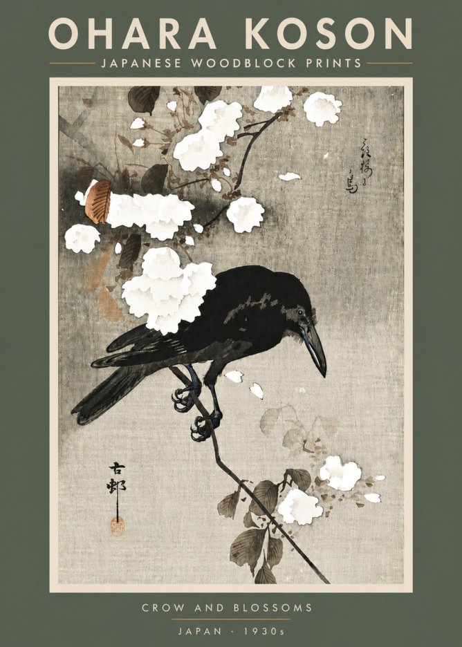 Ohara Koson Crow and Blossoms II No5 - Juliste
