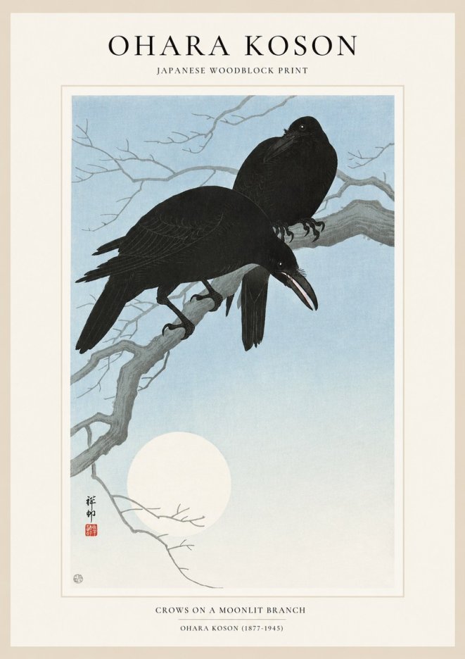 Ohara Koson Crows on a Moonlit Branch No1 - Juliste