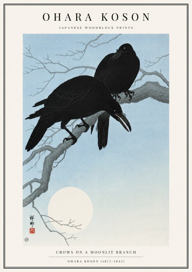 Ohara Koson Crows on a Moonlit Branch No3 - Juliste