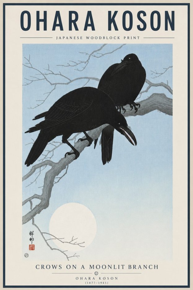Ohara Koson Crows on a Moonlit Branch No5 - Juliste