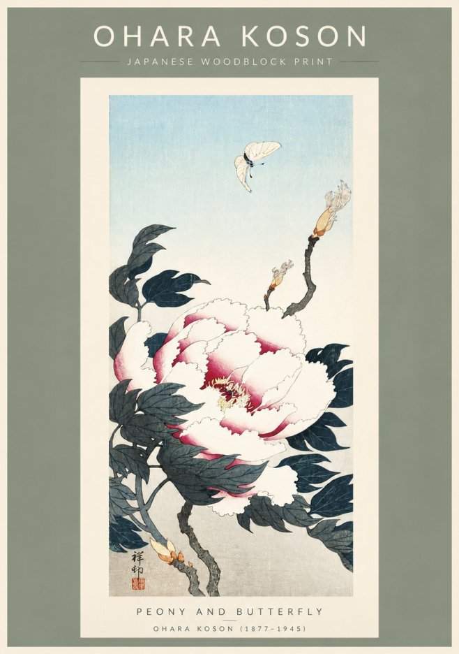 Ohara Koson Peony and Butterfly No3 - Juliste