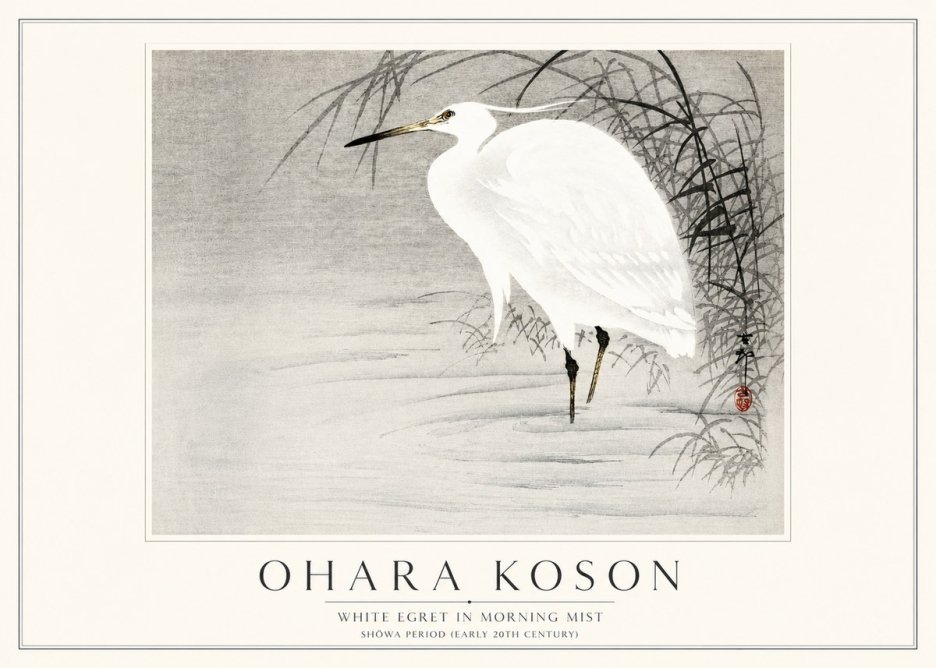 Ohara Koson White Egret in Morning Mist No3 - Juliste