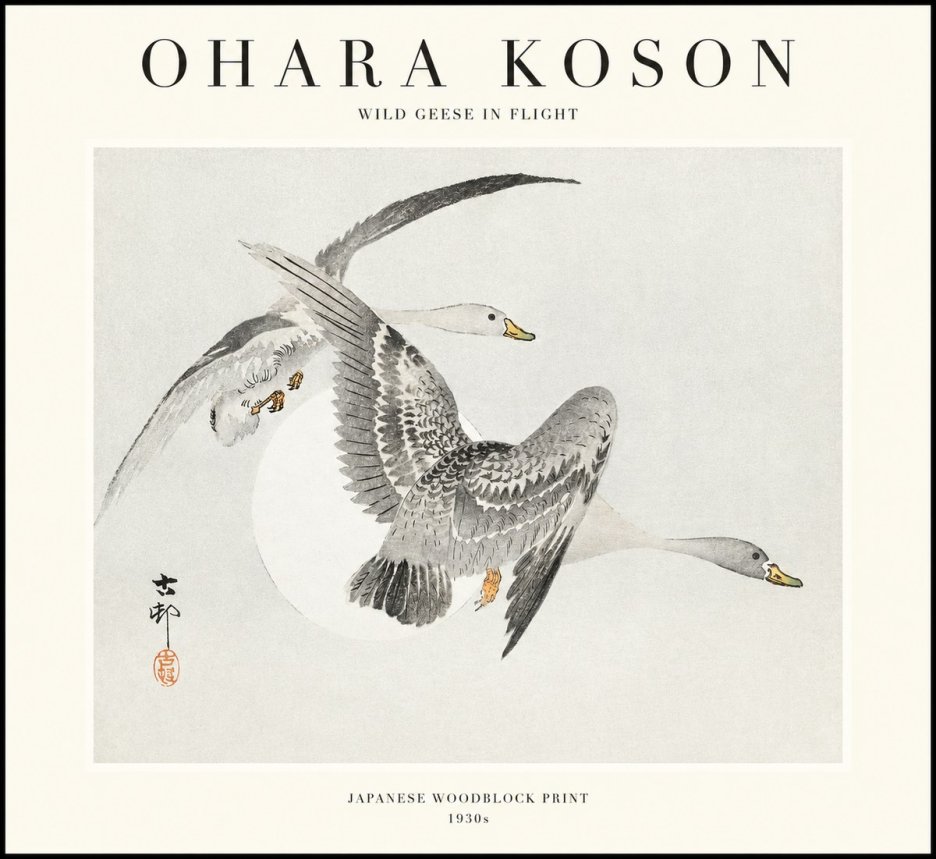 Ohara Koson Wild Geese in Flight I No1 - Juliste