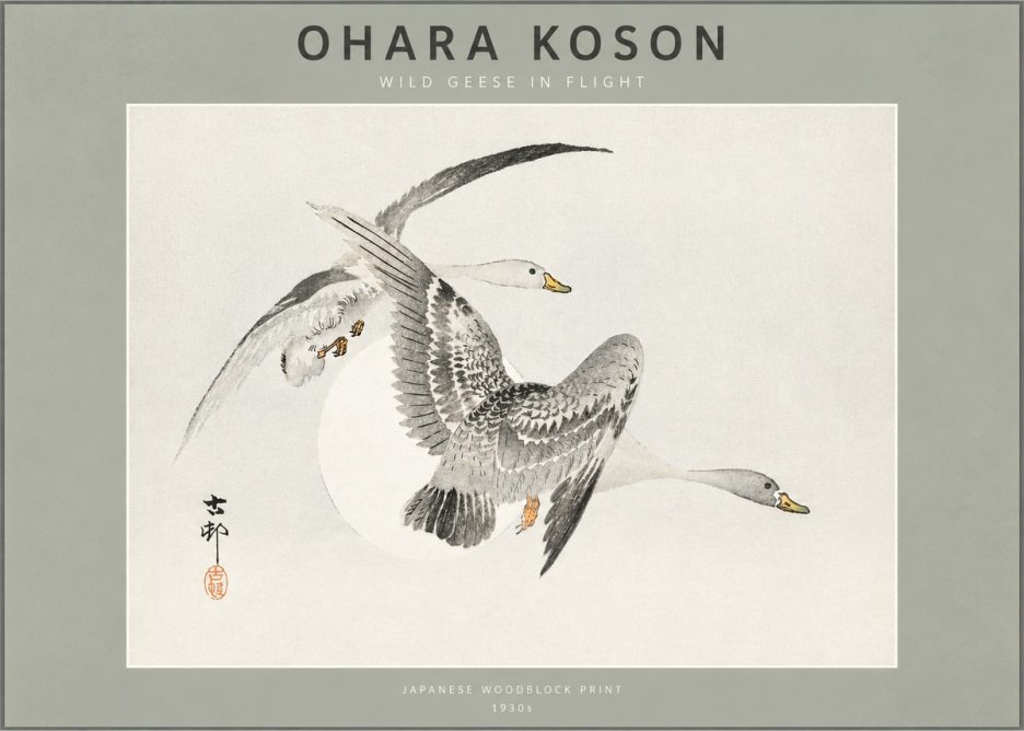 Ohara Koson Wild Geese in Flight I No2 - Juliste