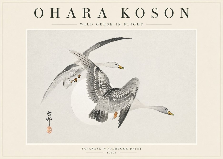 Ohara Koson Wild Geese in Flight I No3 - Juliste