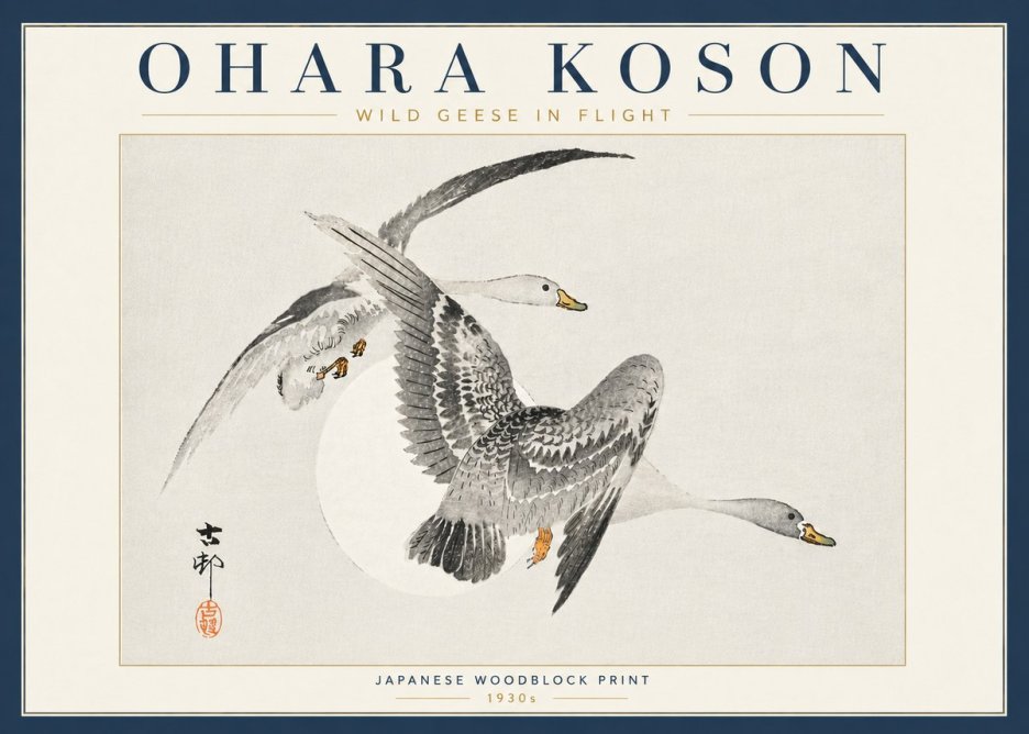 Ohara Koson Wild Geese in Flight I No6 - Juliste