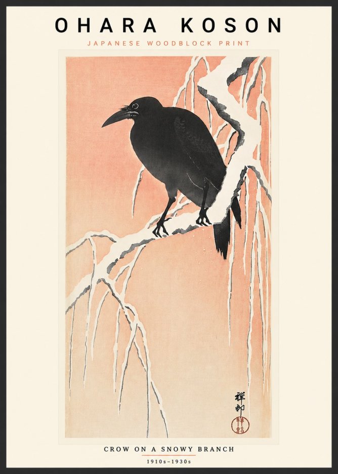 Ohara Koson Crow on a Snowy Branch I No4 - Juliste
