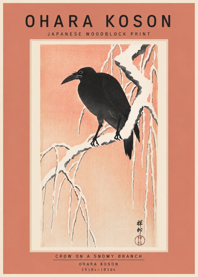 Ohara Koson Crow on a Snowy Branch I No6 - Juliste