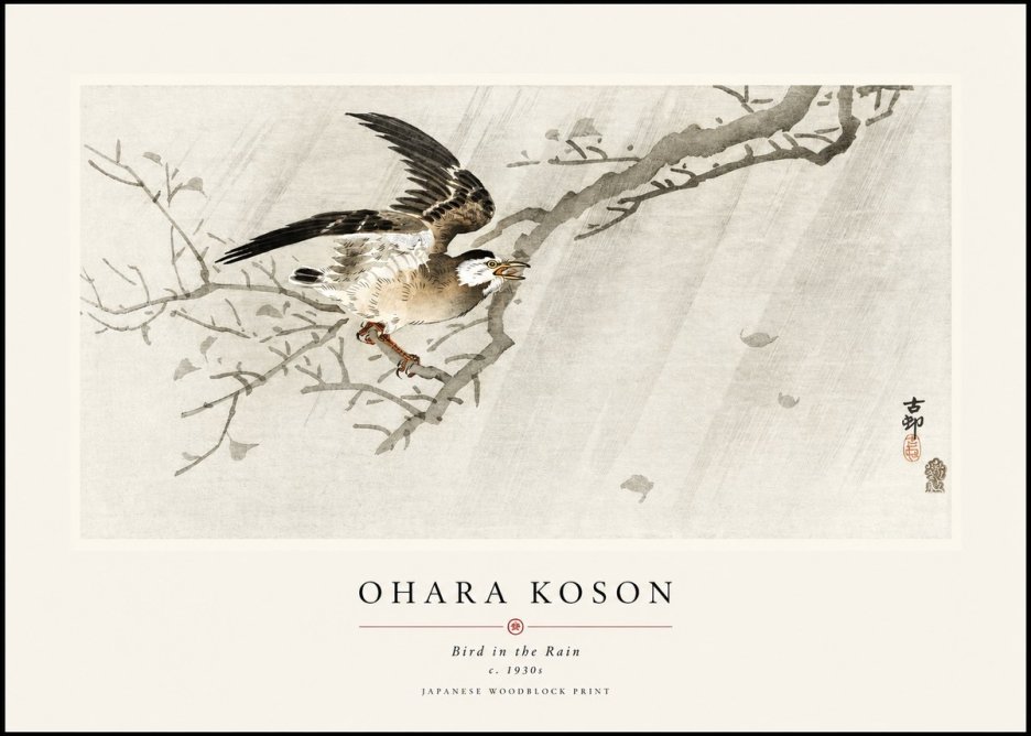 Ohara Koson Bird in the Rain No1 - Juliste