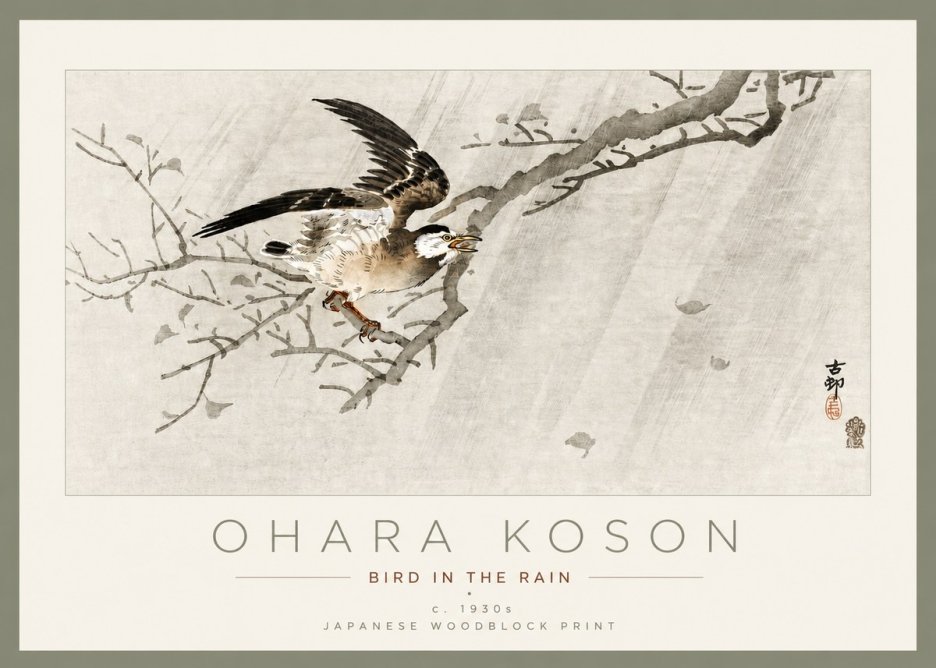 Ohara Koson Bird in the Rain No3 - Juliste