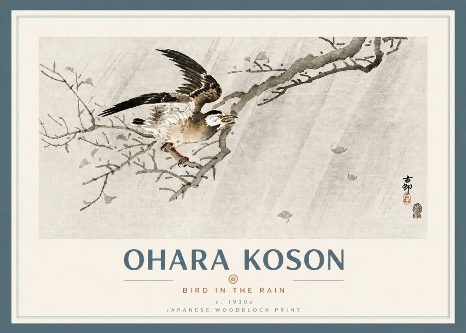 Ohara Koson Bird in the Rain No4 - Juliste
