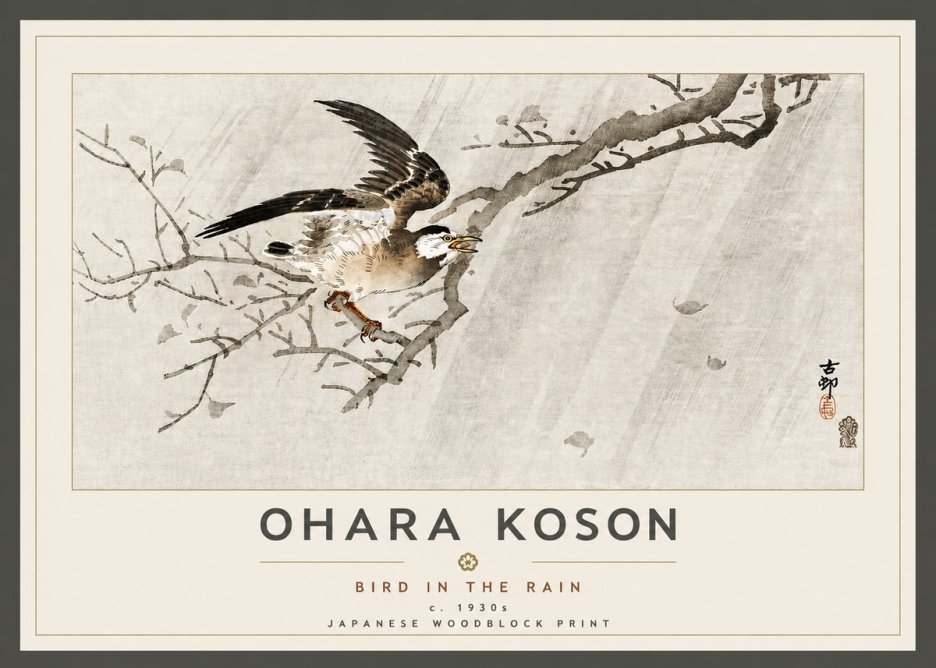 Ohara Koson Bird in the Rain No5 - Juliste