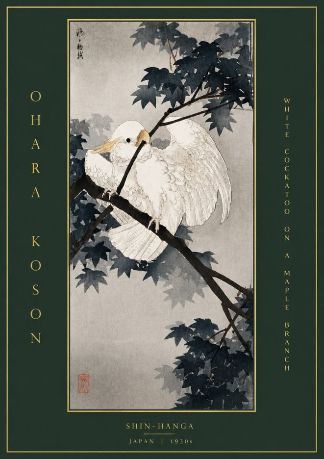 Ohara Koson White Cockatoo on a Maple Branch No5 - Juliste