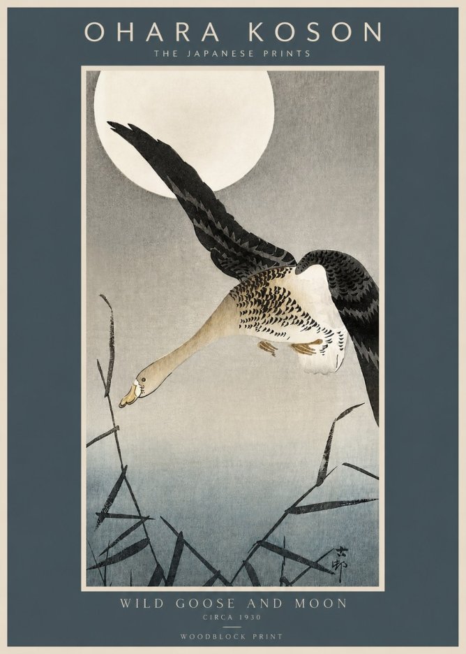 Ohara Koson Wild Goose and Moon No2 - Juliste