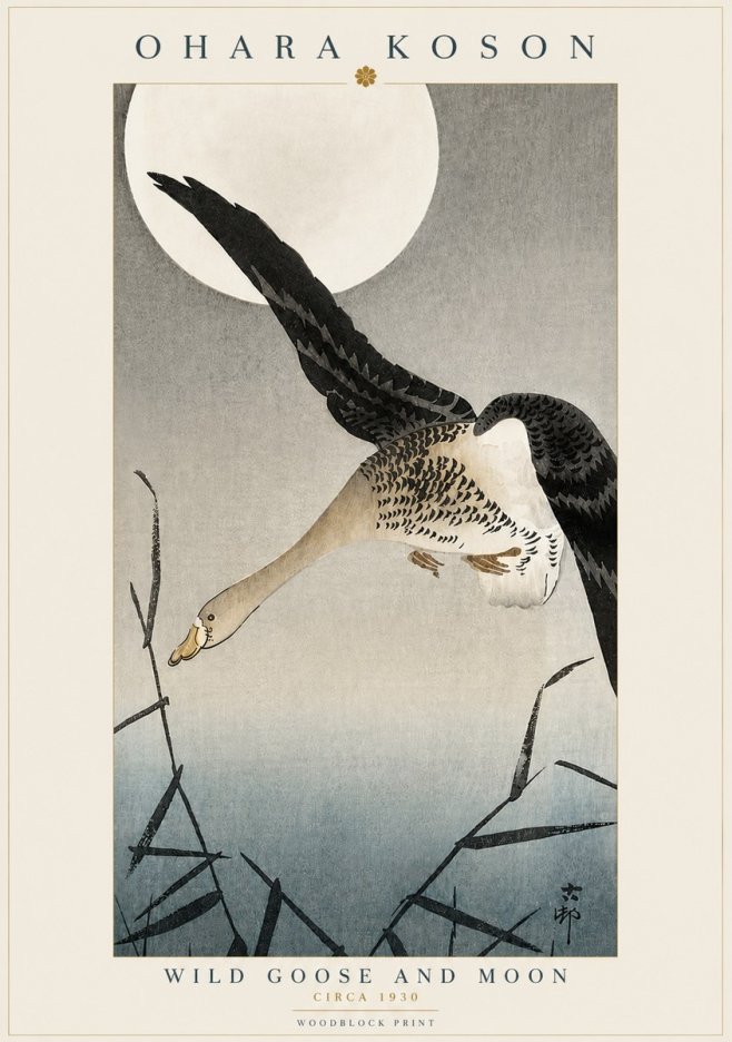 Ohara Koson Wild Goose and Moon No3 - Juliste
