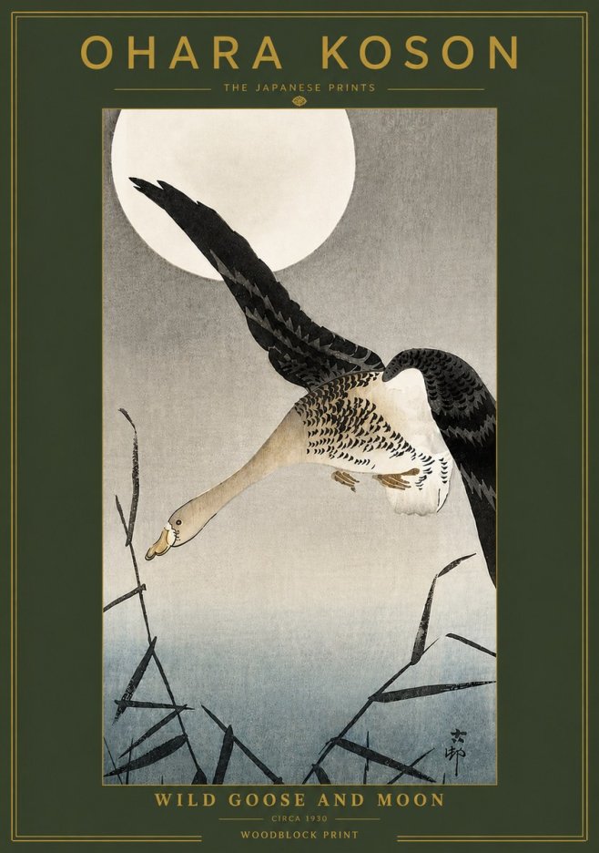 Ohara Koson Wild Goose and Moon No4 - Juliste