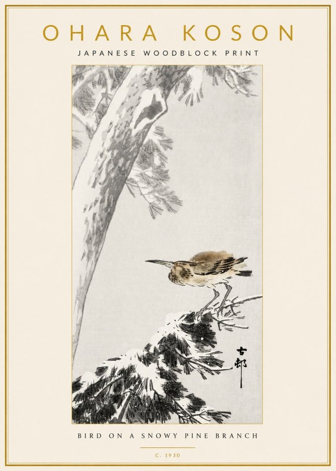 Ohara Koson Bird on a Snowy Pine Branch No3 - Juliste