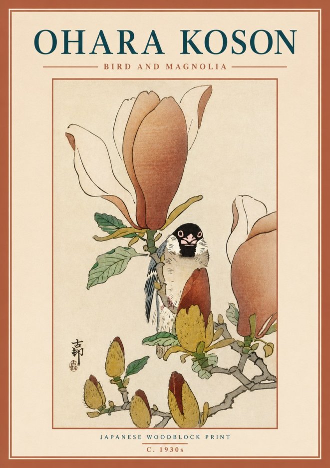 Ohara Koson Bird and Magnolia No3 - Juliste