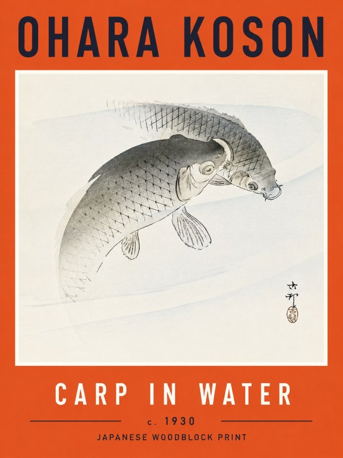 Ohara Koson Carp in Water No6 - Juliste
