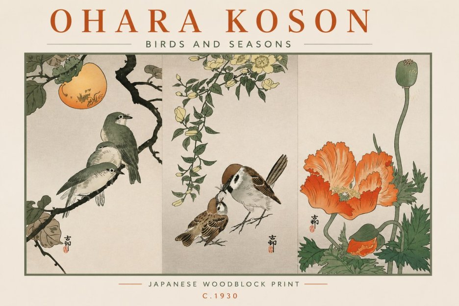 Ohara Koson Birds and Seasons No2 - Juliste