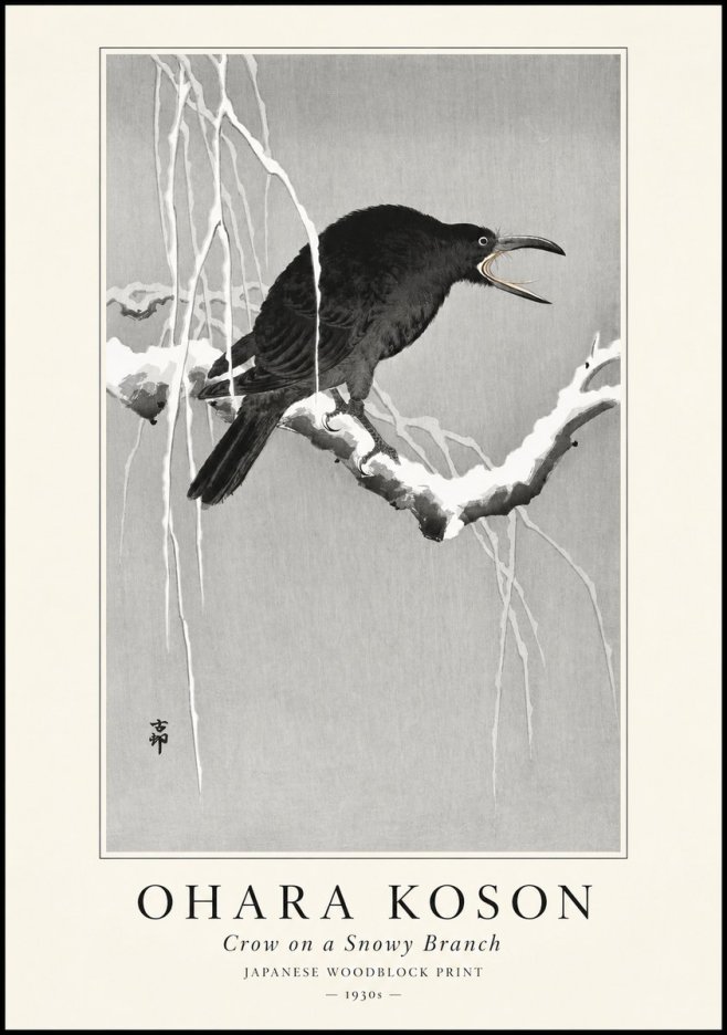 Ohara Koson Crow on a Snowy Branch II No1 - Juliste