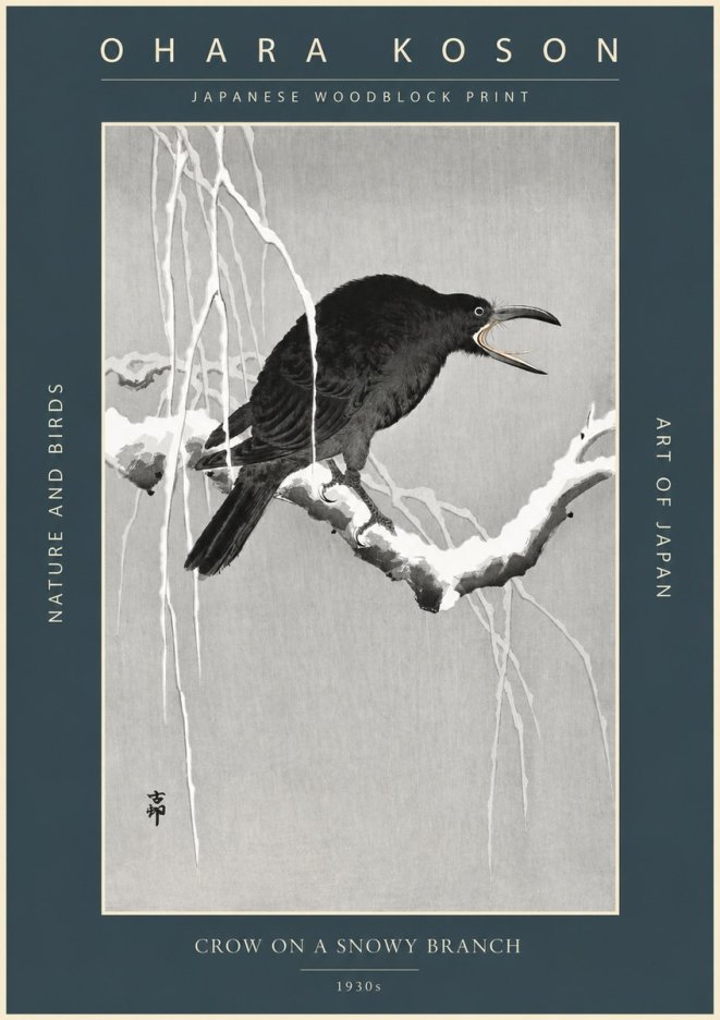 Ohara Koson Crow on a Snowy Branch II No2 - Juliste