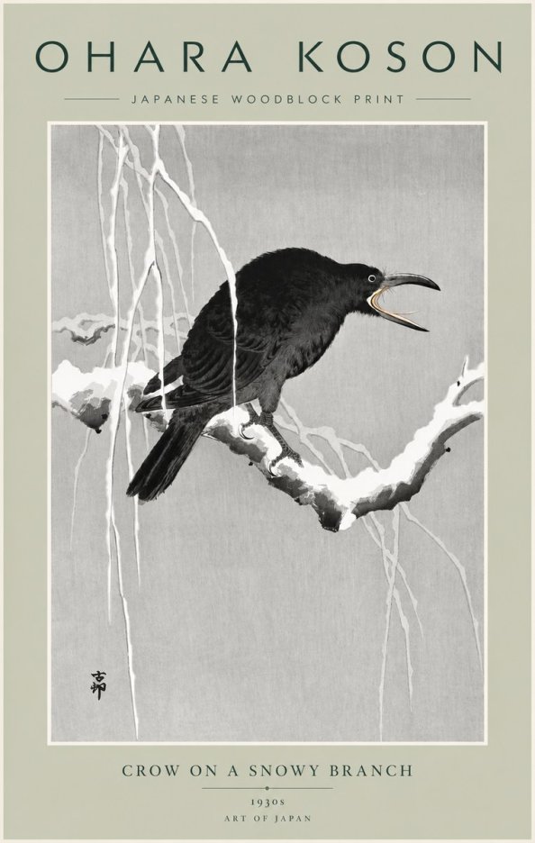 Ohara Koson Crow on a Snowy Branch II No5 - Juliste