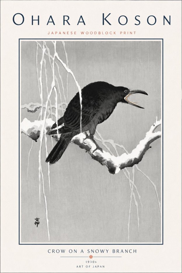 Ohara Koson Crow on a Snowy Branch II No6 - Juliste