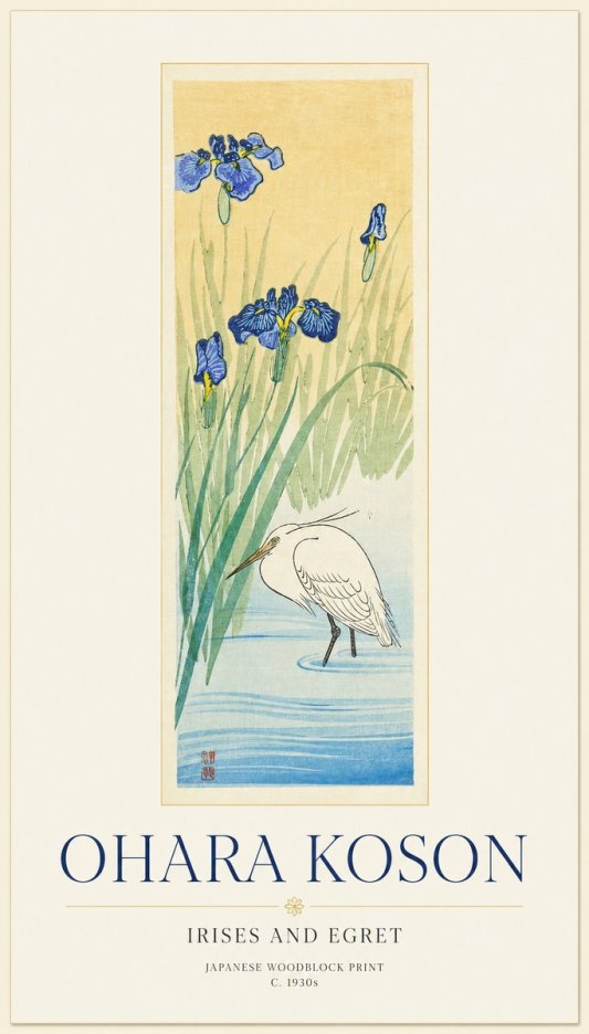 Ohara Koson Irises and Egret No1 - Juliste