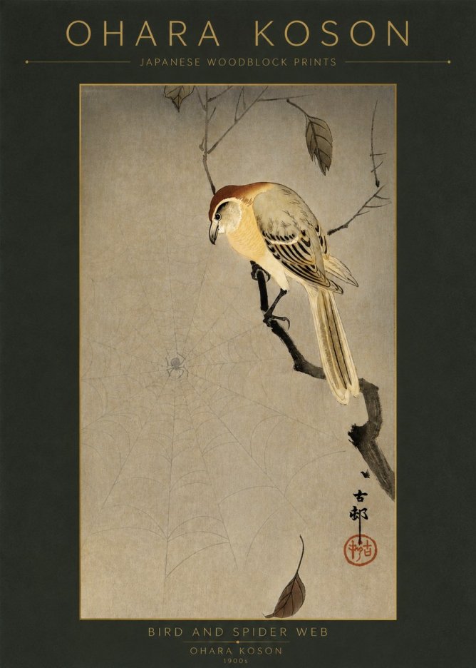 Ohara Koson Bird and Spider Web I No2 - Juliste