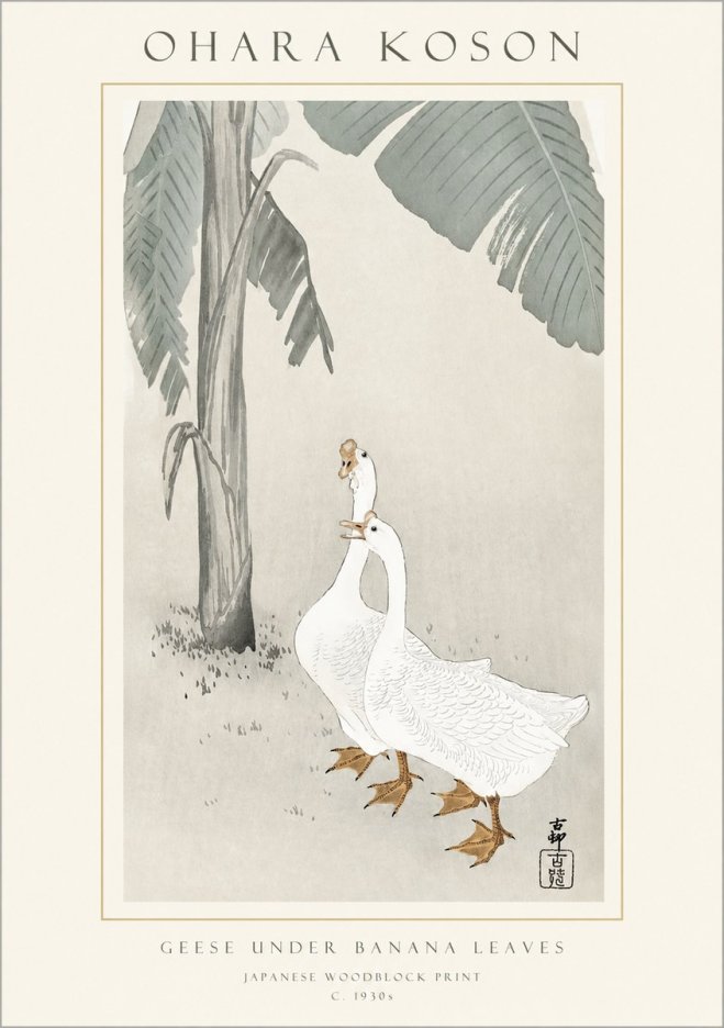 Ohara Koson Geese Under Banana Leaves No1 - Juliste