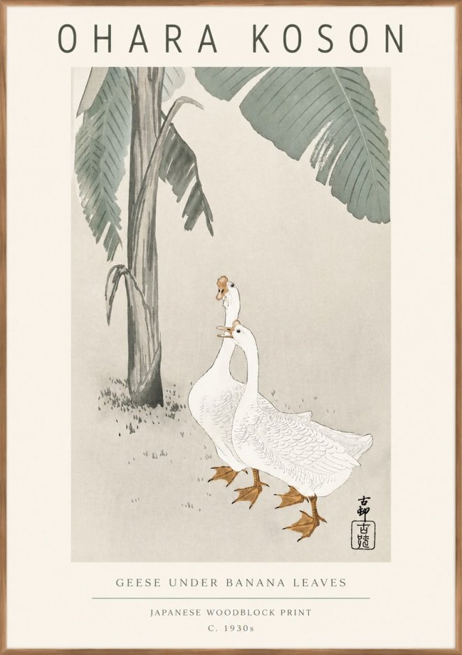 Ohara Koson Geese Under Banana Leaves No3 - Juliste