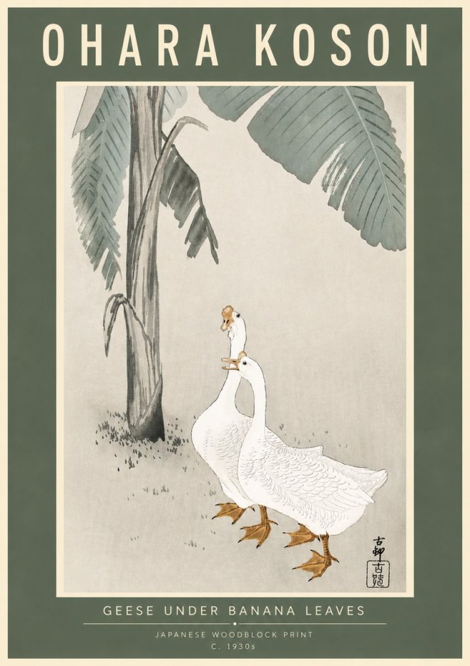 Ohara Koson Geese Under Banana Leaves No4 - Juliste