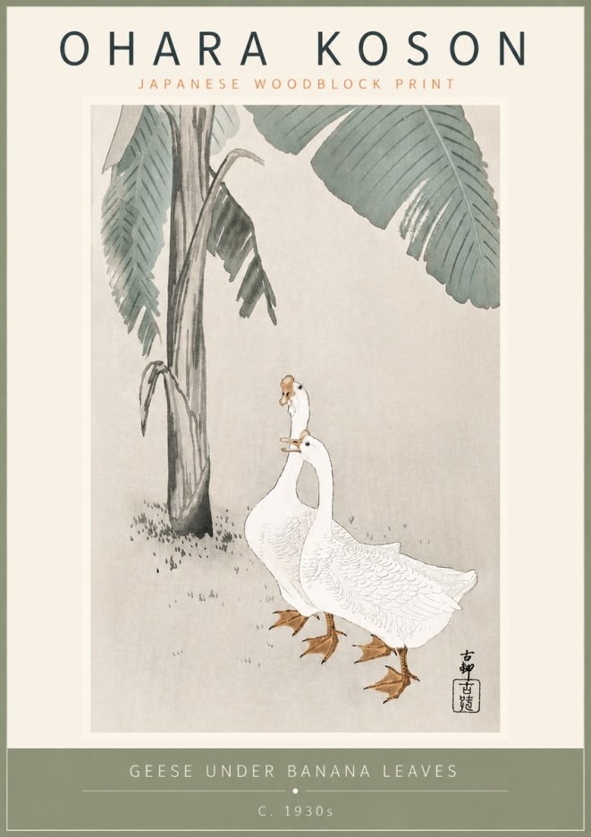 Ohara Koson Geese Under Banana Leaves No5 - Juliste